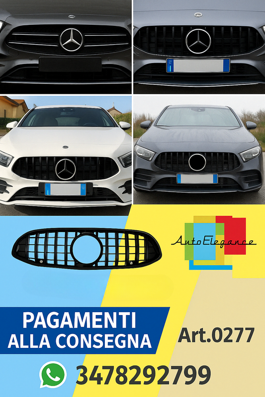 🔥0277 MERCEDES CLA W118 X118 2019+ GRIGLIA ANTERIORE AMG PROFILI NERI🔥