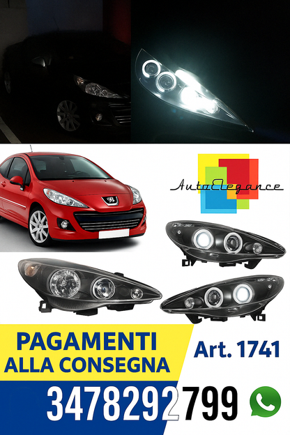 🔥1741 FARI ANTERIORI ADATTO PER PEUGEOT 207 207 CC 06-2012 NERI ANGEL EYES🔥