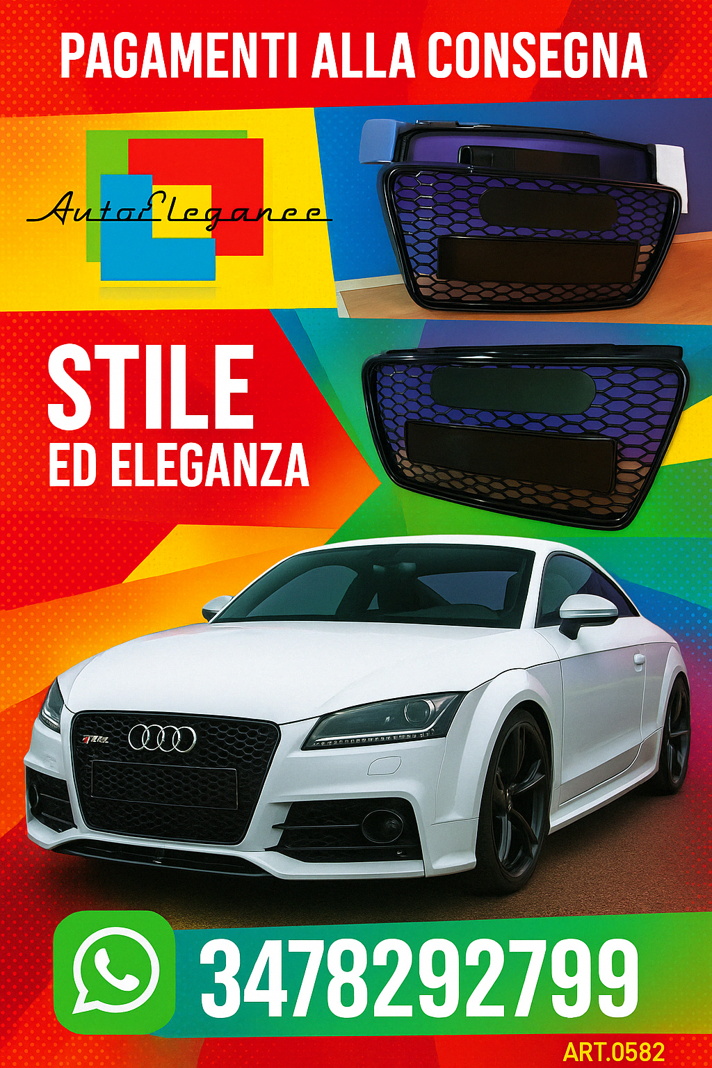 🔥0582 GRIGLIA ADATTA PER AUDI TT 8J 2006-2014 LOOK RSTT NERO LUCIDO🔥