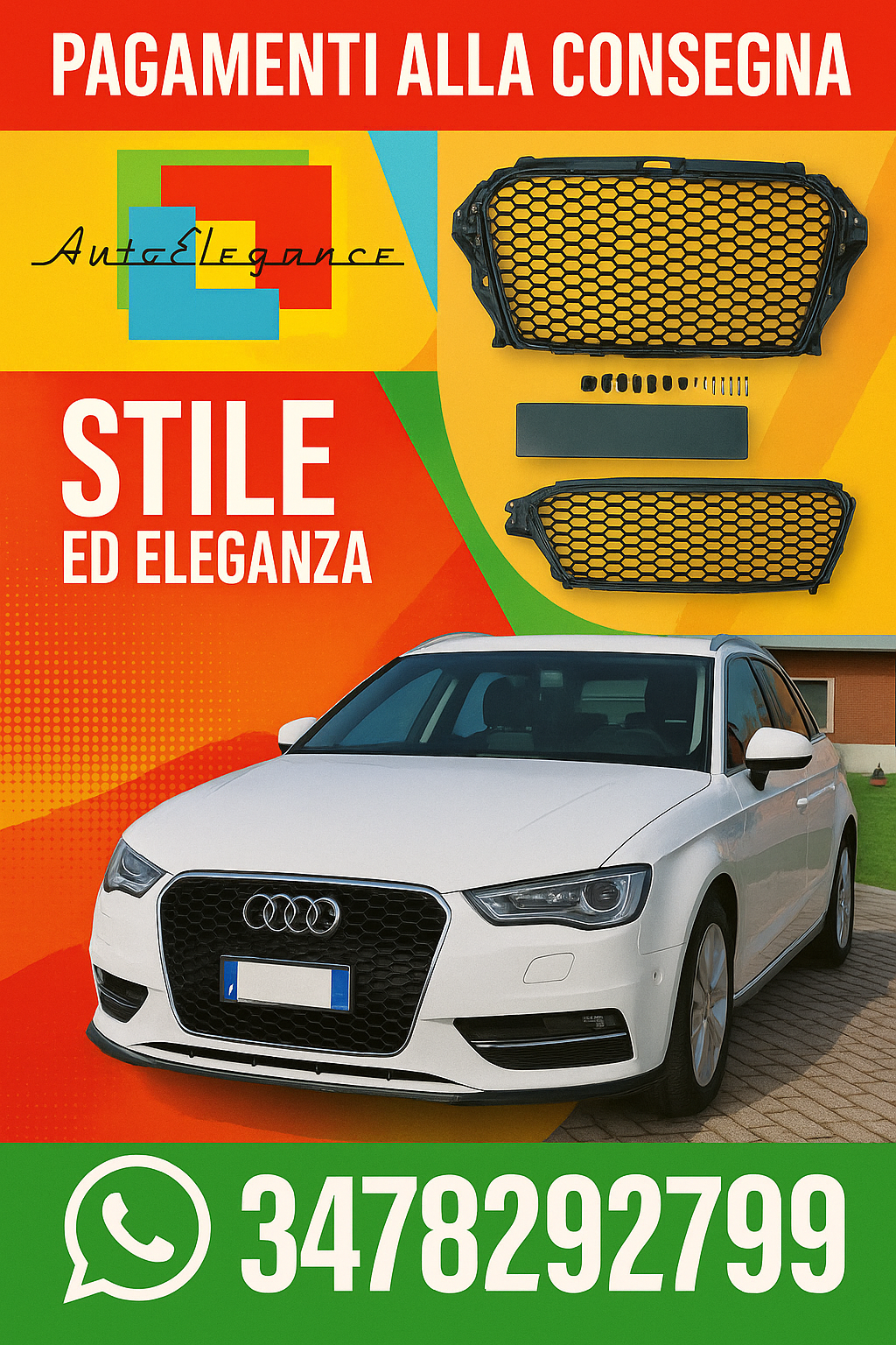 🔥GRIGLIA  ADATTO PER AUDI A3 Lim./Sport/Cabrio 12-16 LOOK DA CORSA🔥