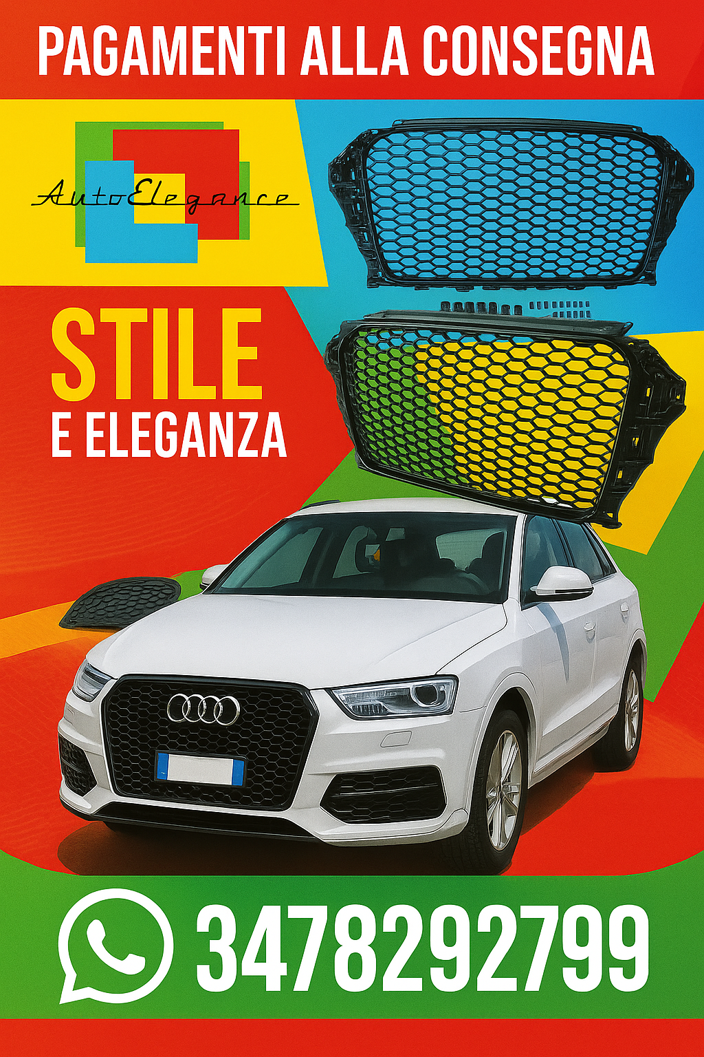 🔥GRIGLIA  ADATTO PER AUDI A3 Lim/Sport/Cabrio 12-16 LOOK DA CORSA🔥