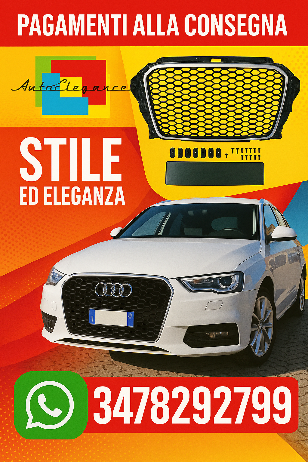🔥GRIGLIA  ADATTO PER AUDI A3 Lim /Sport / Cabrio 12-16 LOOK DA CORSA🔥