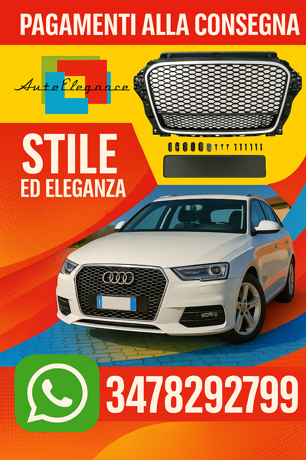 🔥 GRIGLIA  ADATTO PER AUDI A3 Lim / Sport   / Cabrio 12-16 LOOK DA CORSA  🔥