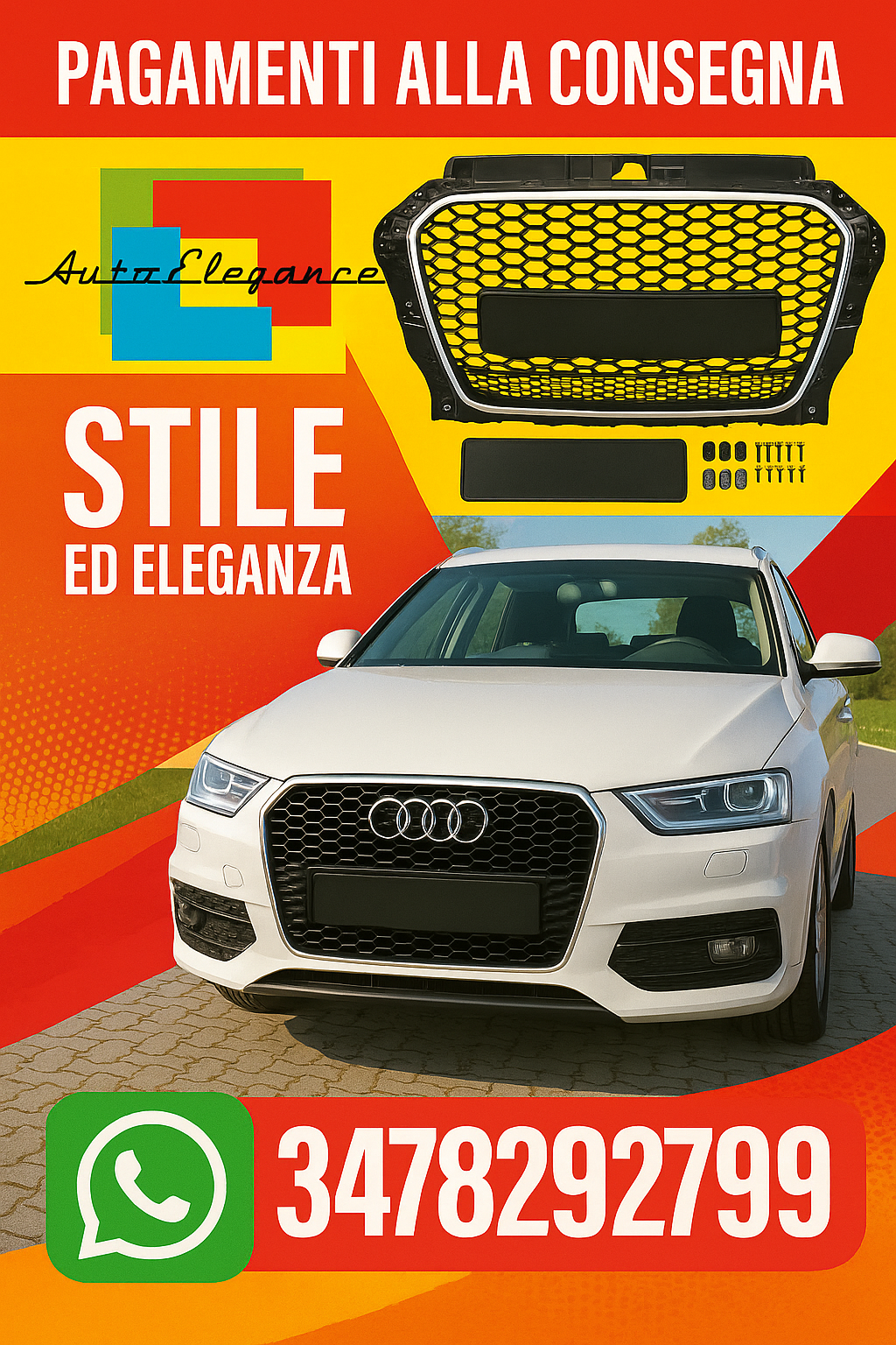 🔥 GRIGLIA  ADATTO PER AUDI A3 Lim   / Sport   / Cabrio 12-16 LOOK DA CORSA   🔥