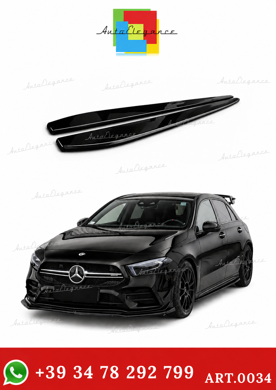 💫ART.0034 SOTTO MINIGONNE NERO LUCIDO PER MERCEDES CLASSE A W177💫