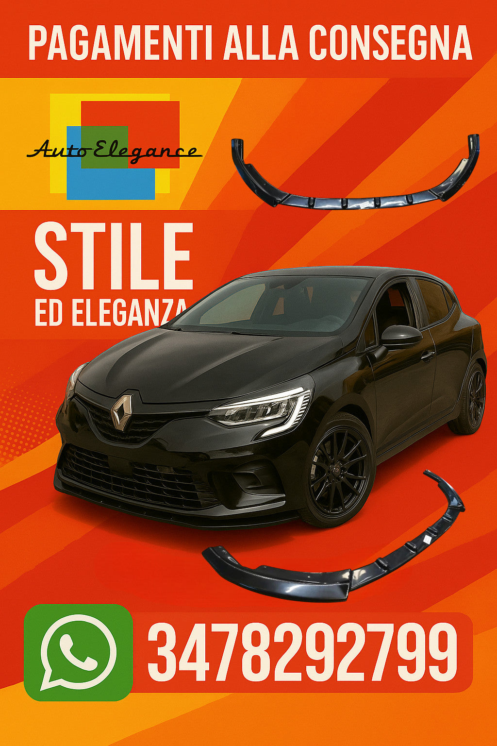 ⭐2025🔥SPLITTER ADATTO PER RENAULT CLIO 5 2023+ NERO LUCIDO⭐🔥