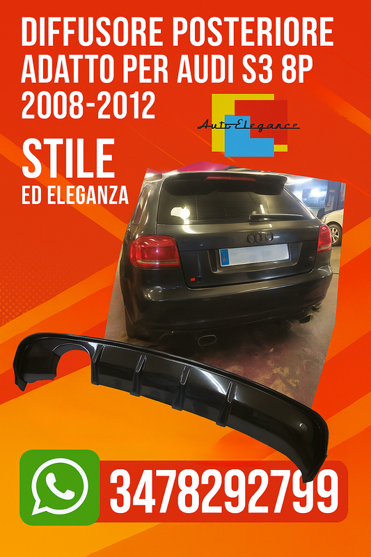 🔥⭐DIFFUSORE PER AUDI A3 S3 8P 08-12 SOTTO PARAURTI RS3  NERO LUCIDO ABS⭐🔥