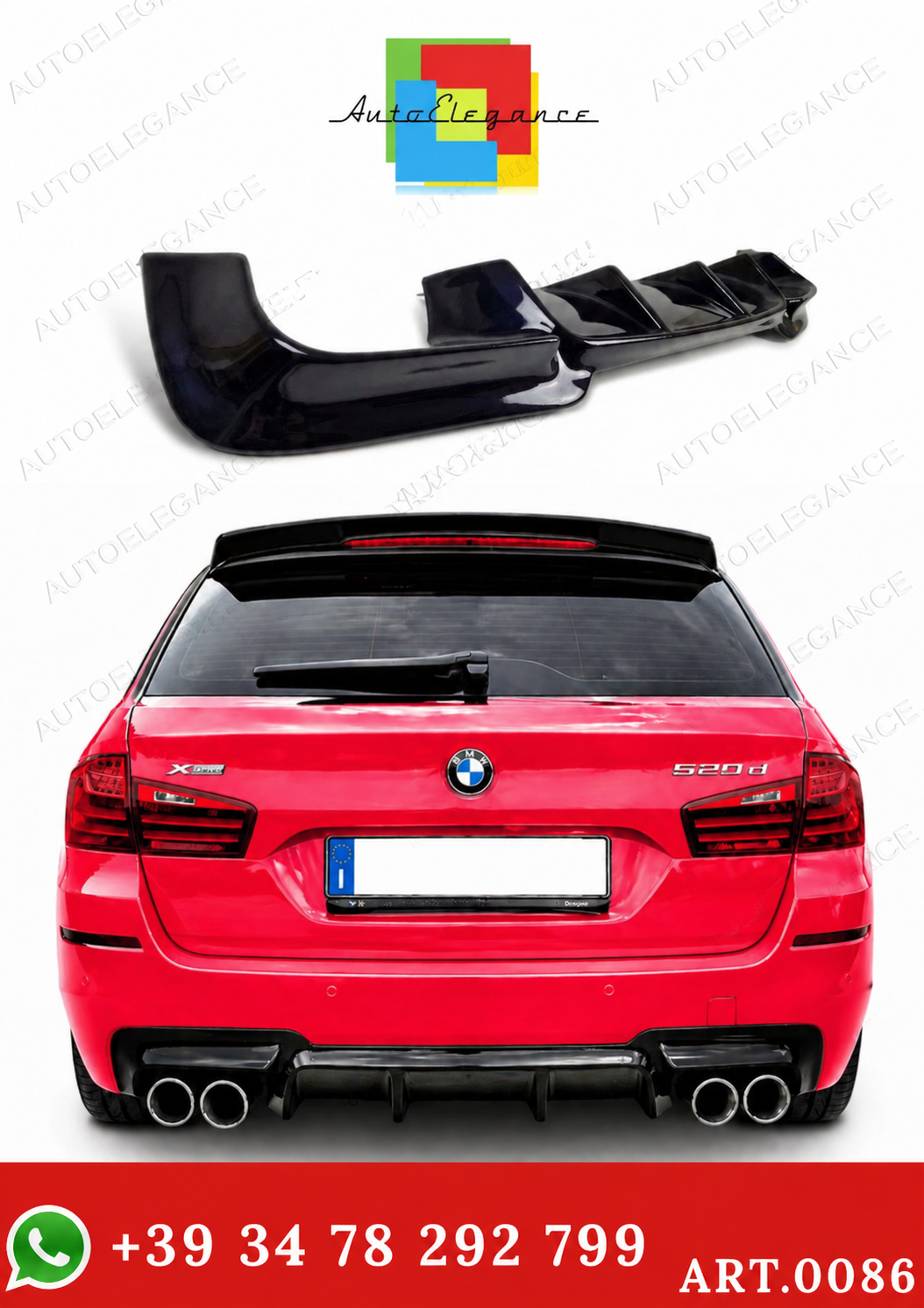 💫ART. 0086 Diffusore Posteriore Nero Lucido per  BMW Serie 5 F10 F11💫
