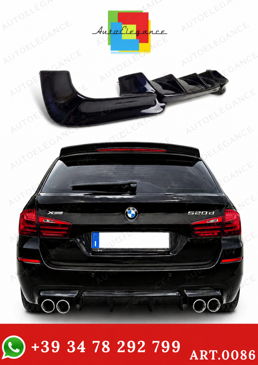 💫ART. 0086 Diffusore Posteriore Nero Lucido per  BMW Serie 5 F10 F11💫