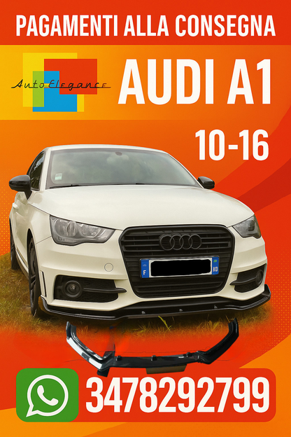 🔥AUDI A1 10-16 LAMA SOTTO PARAURTI ANTERIORE ABS LOOK SPORTIVO NERO SPLITTER🔥