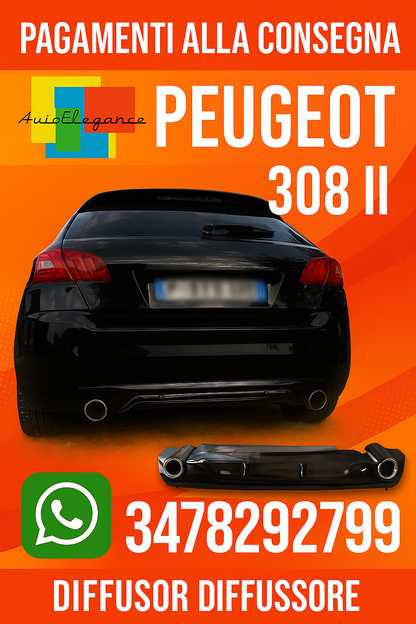⭐0254⭐DIFFUSORE NERO LUCIDO PER PEUGEOT 308 II 5 PORTE 13-21 LOOK GTI ⭐