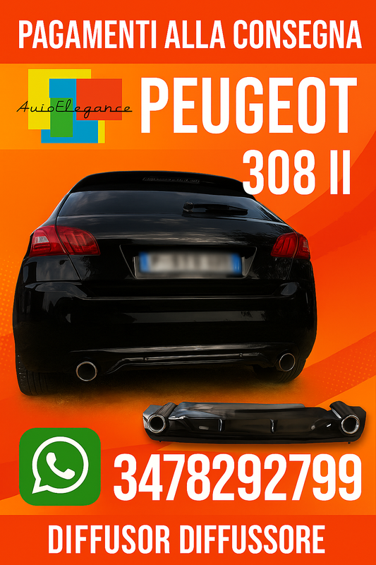 ⭐0254⭐DIFFUSORE NERO LUCIDO PER PEUGEOT 308 II 5 PORTE 13-21 LOOK GTI ⭐