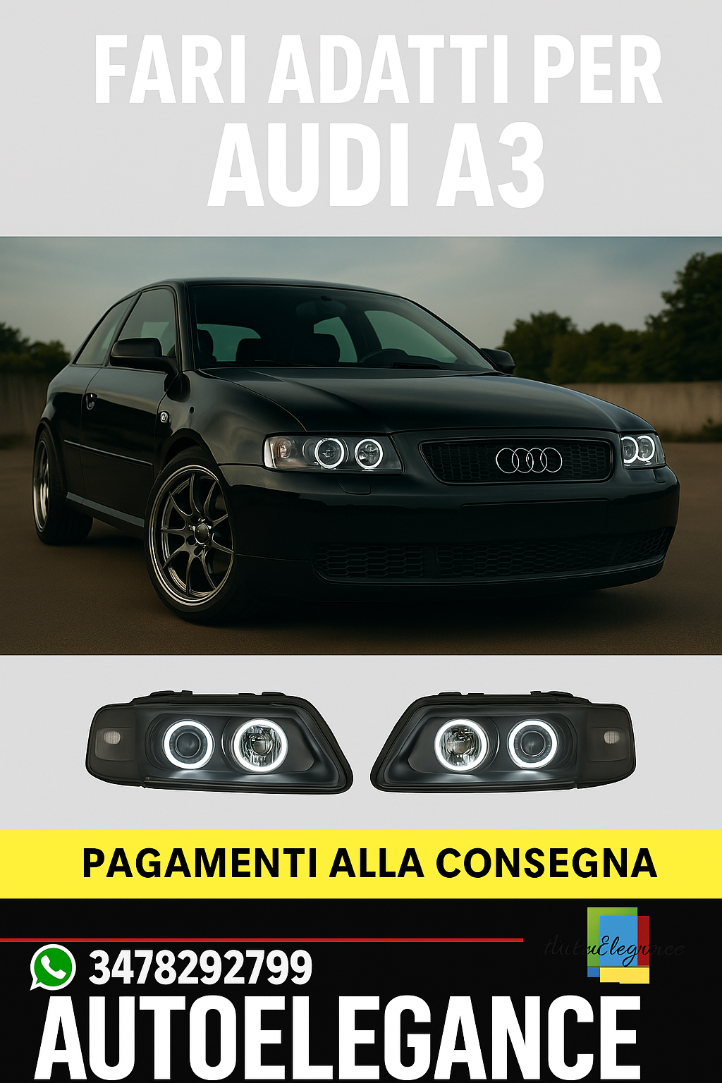 🔥SET FARI ANTERIORE  ADATTO PER AUDI A3 1996-2000 H1+H1 per faro LWR🔥