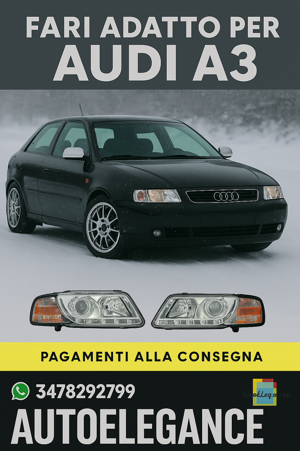 🔥SET FARI ANTERIORE  ADATTO PER AUDI A3 96-99 VETRO TRASPARENTE/CROMO🔥