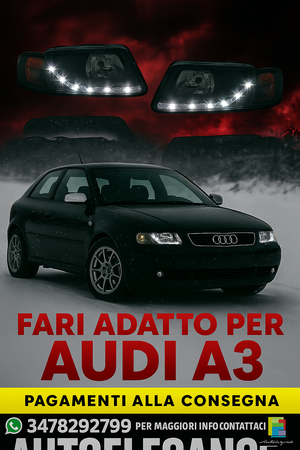 🔥SET FARI ANTERIORE  ADATTO PER AUDI A3 1996-1999 VETRO TRASPARENTE/CROMO🔥