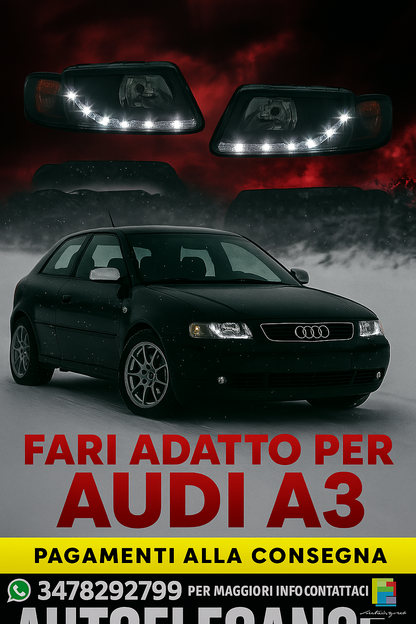 🔥SET FARI ANTERIORE  ADATTO PER AUDI A3 1996-1999 VETRO TRASPARENTE/CROMO🔥