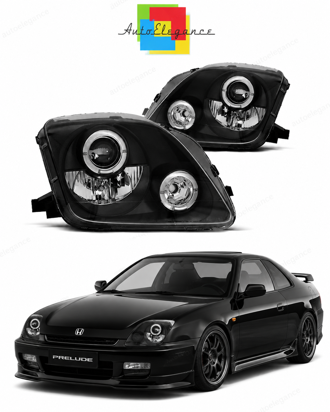 💕 Fari Anteriori Adatto per Honda Prelude 97-01 Angel Eyes Neri 💕