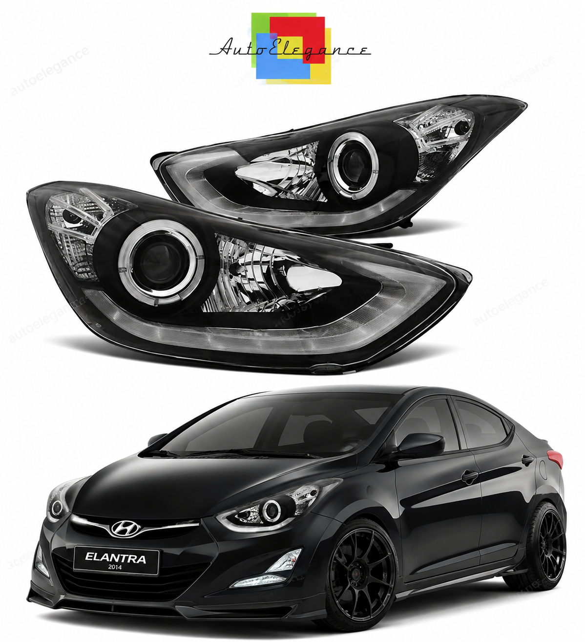 💕 Fari Anteriori Adatto per Hyundai Elantra 11-15 LED Daylight Neri 💕