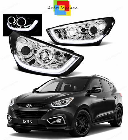 💕 Fari Anteriori Adatto per Hyundai Tucson IX35 10-13 LED Tube Cromati 💕