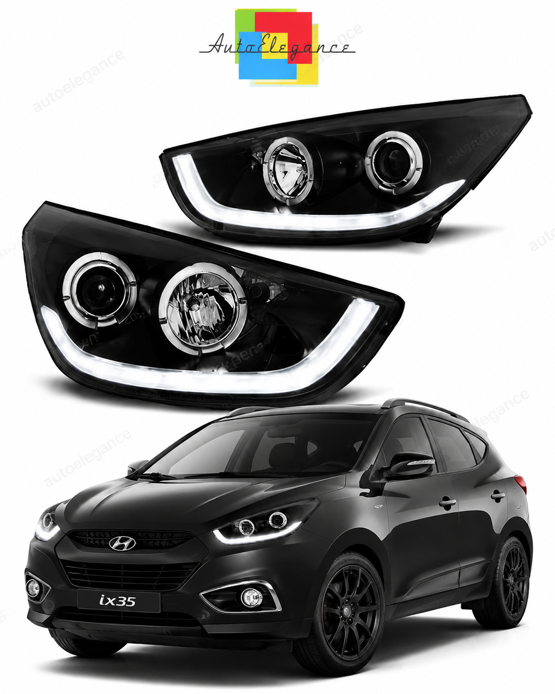 💕 Fari Anteriori Adatto per Hyundai Tucson IX35 10-13 LED Tube Neri 💕