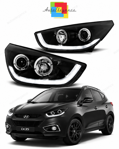 💕 Fari Anteriori Adatto per Hyundai Tucson IX35 10-13 LED Tube Neri 💕