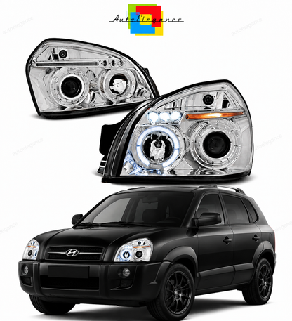 💕 Fari Anteriori Adatto per Hyundai Tucson 07-10 Angel Eyes Cromati 💕