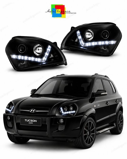 💕 Fari Anteriori Adatto per Hyundai Tucson 07-10 LED Daylight Neri 💕
