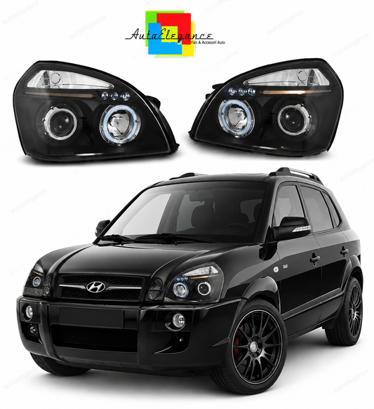 💕 Fari Anteriori Adatto per Hyundai Tucson 07-10 Angel Eyes Neri 💕