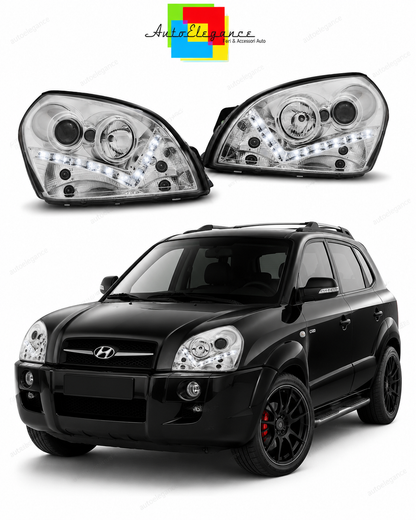 💕 Fari Anteriori Adatto per Hyundai Tucson 07-10 LED Daylight Cromati 💕