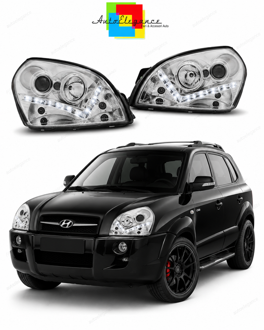 💕 Fari Anteriori Adatto per Hyundai Tucson 07-10 LED Daylight Cromati 💕
