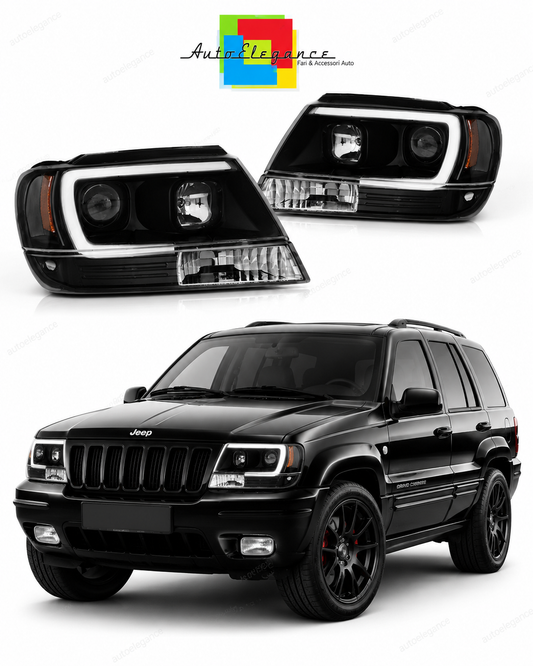 💕 Fari Anteriori Adatto per Jeep Grand Cherokee 99-05 LED Tube Neri 💕