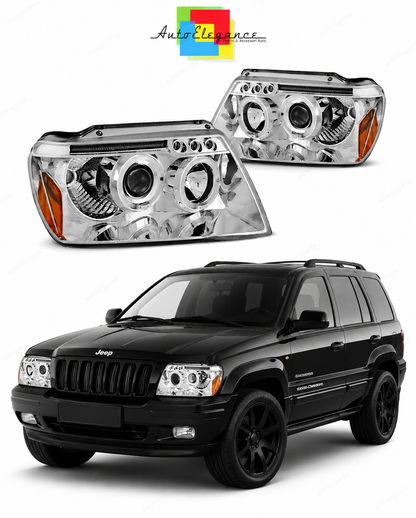 💕 Fari Anteriori Adatto per Jeep Grand Cherokee 99-05 Angel Eyes Cromati 💕