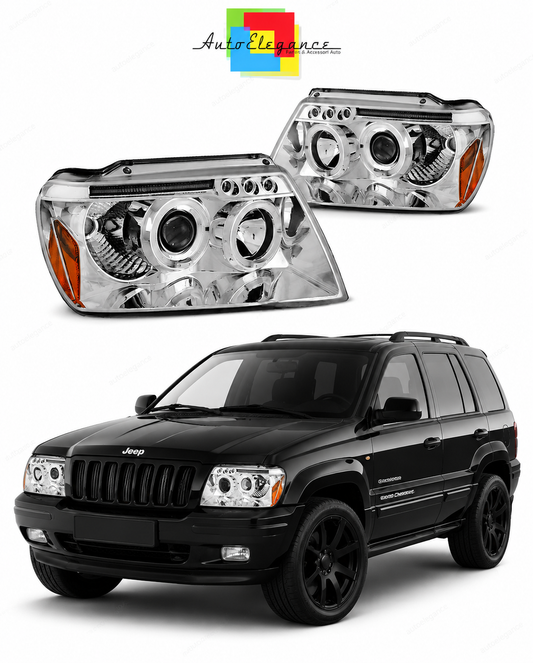 💕 Fari Anteriori Adatto per Jeep Grand Cherokee 99-05 Angel Eyes Cromati 💕