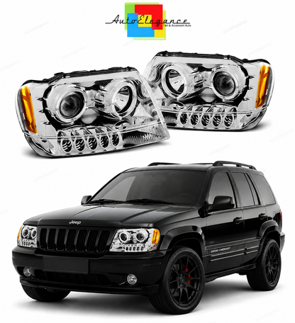 💕 Fari Anteriori Adatto per Jeep Grand Cherokee 99-05 Angel Eyes Cromati 💕