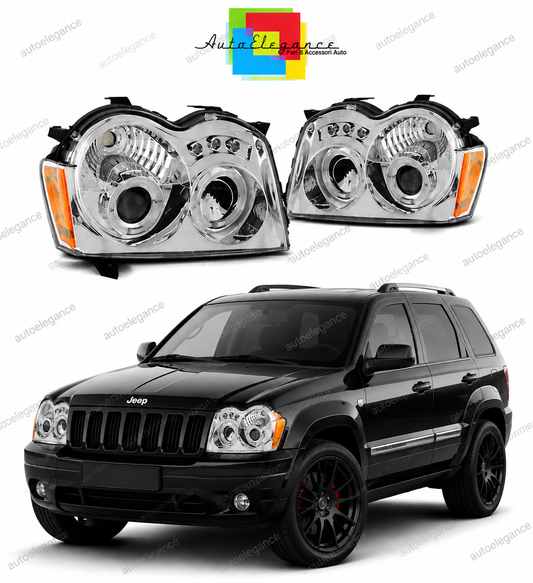 💕 Fari Anteriori Adatto per Jeep Grand Cherokee 05-08 Angel Eyes Cromati 💕
