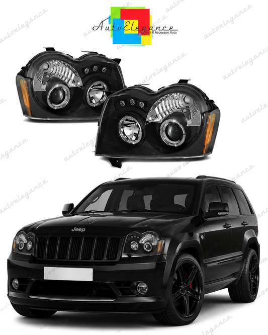 💕 Fari Anteriori Adatto per Jeep Grand Cherokee 05-08 Angel Eyes Neri 💕