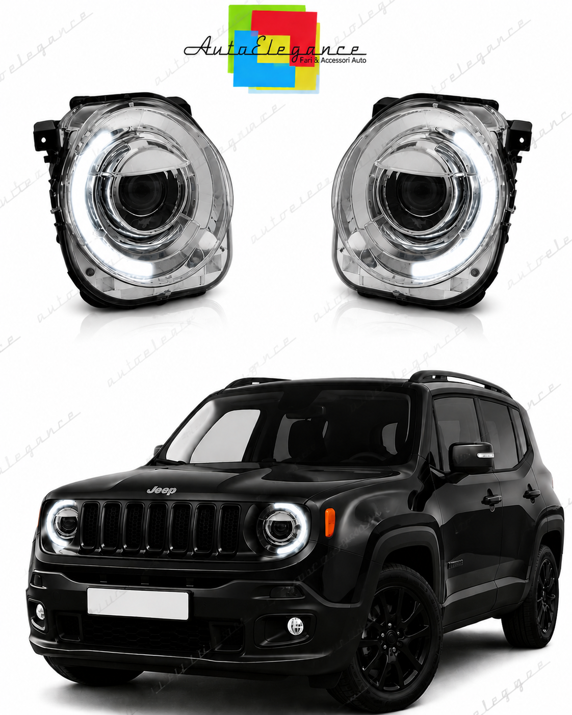 💕 Fari Anteriori Adatto per Jeep Renegade 14-18 LED Tube Cromati 💕