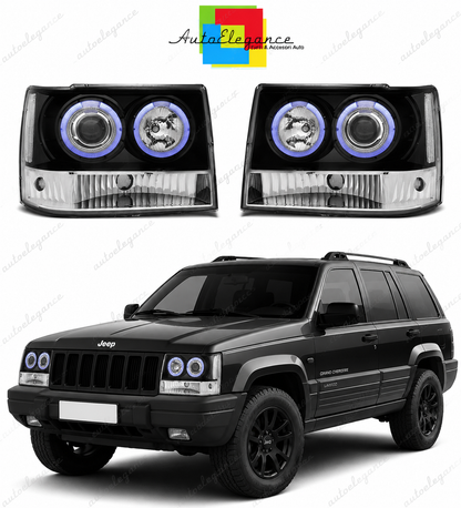 💕 Fari Anteriori Adatto per Jeep Grand Cherokee 93-98 Angel Eyes Neri 💕