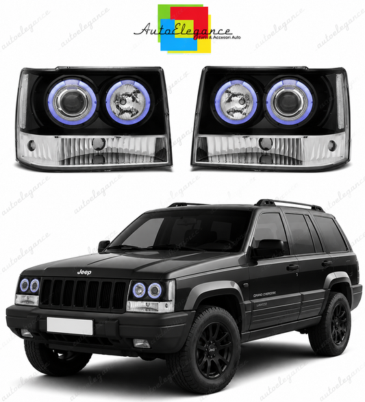 💕 Fari Anteriori Adatto per Jeep Grand Cherokee 93-98 Angel Eyes Neri 💕