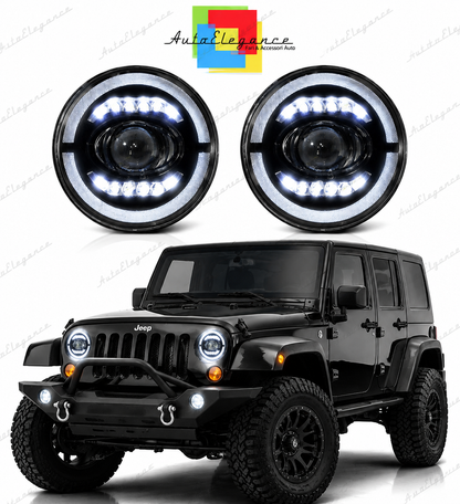 💕 Fari Anteriori Adatto per Jeep Wrangler TJ LJ JK 96-18 LED Angel Eyes Neri 💕