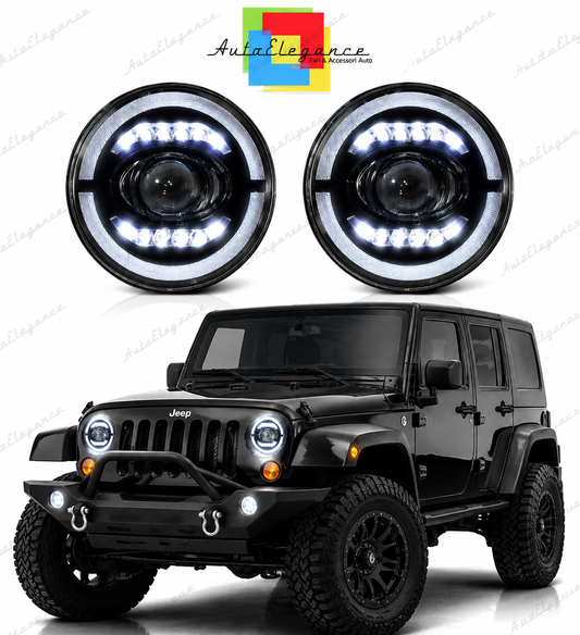 💕 Fari Anteriori Adatto per Jeep Wrangler TJ LJ JK 96-18 LED Angel Eyes Neri 💕