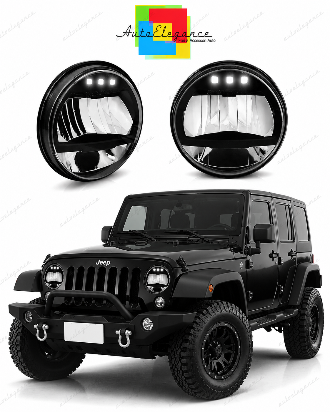 💕 Fari Anteriori Adatto per Jeep Wrangler JK 07-18 Full LED Neri 💕