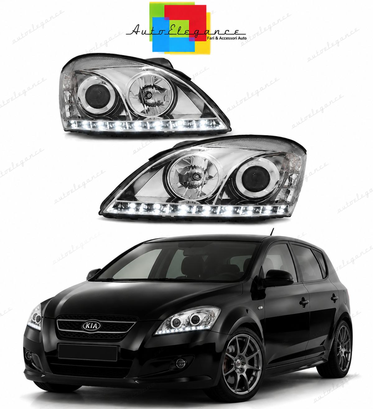💕 Fari Anteriori Adatto per Kia Ceed 06-09 LED Daylight Cromati 💕