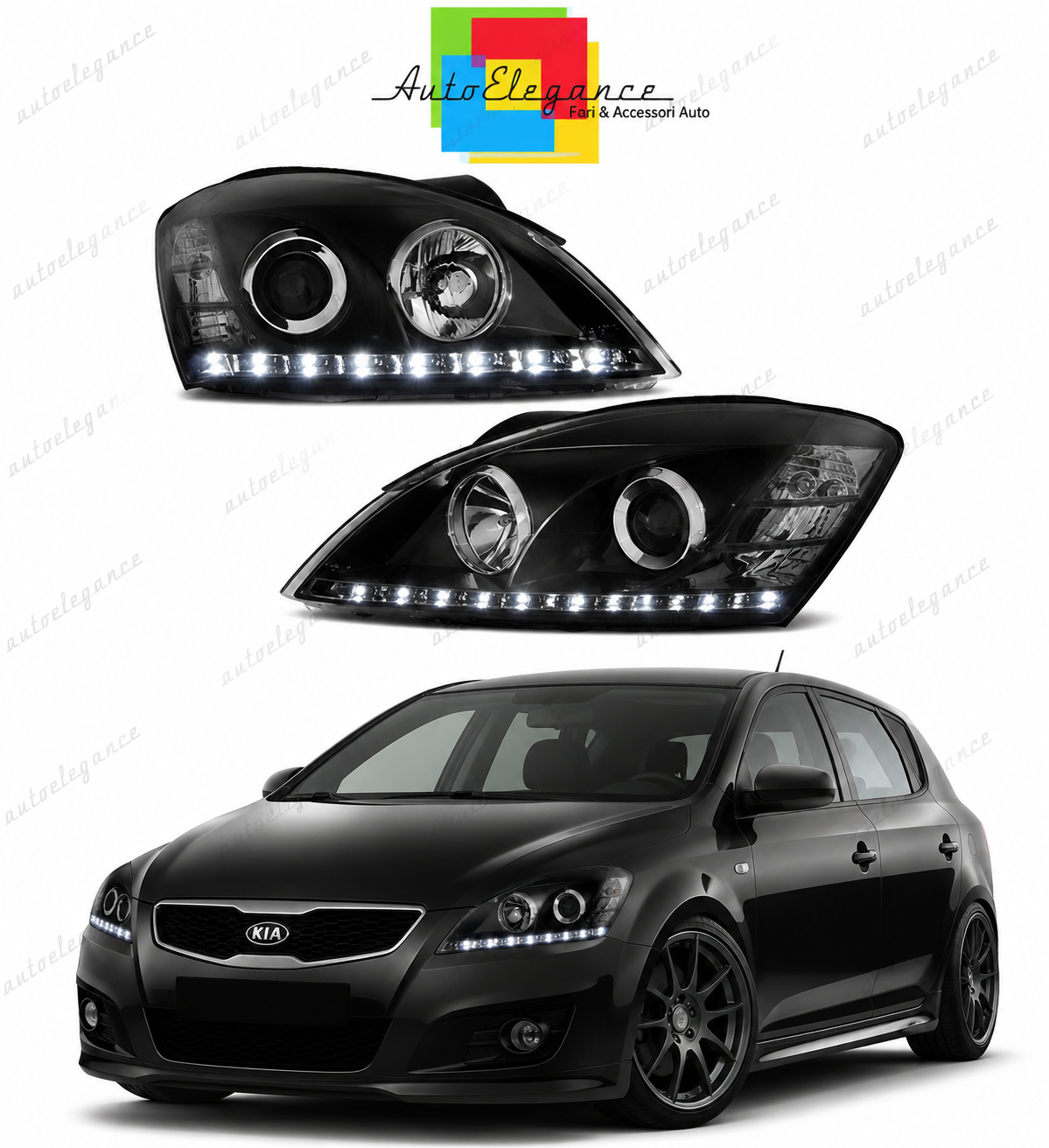 💕 Fari Anteriori Adatto per Kia Ceed 06-09 LED Daylight Neri 💕