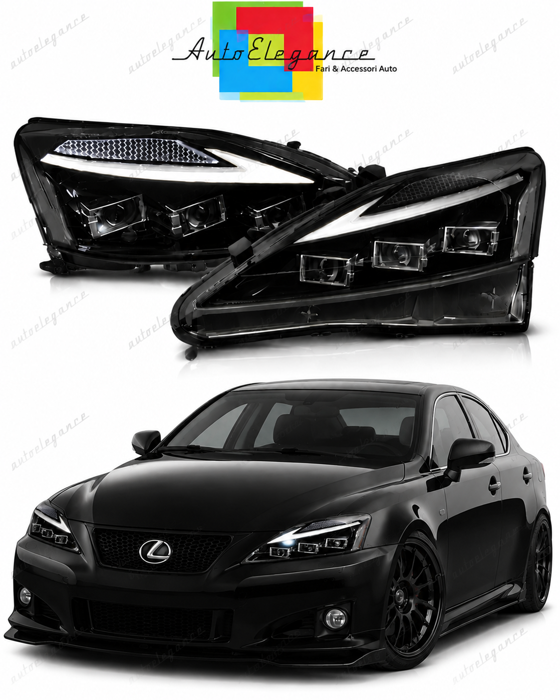 💕 Fari Anteriori Adatto per Lexus IS II 06-13 Full LED DRL Neri 💕