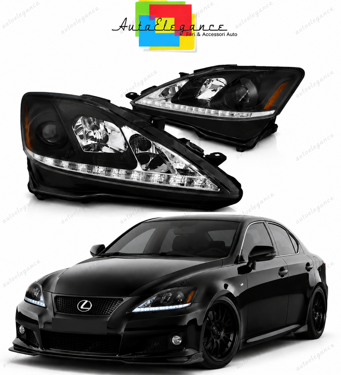 💕 Fari Anteriori Adatto per Lexus IS II 06-13 LED DRL Neri 💕