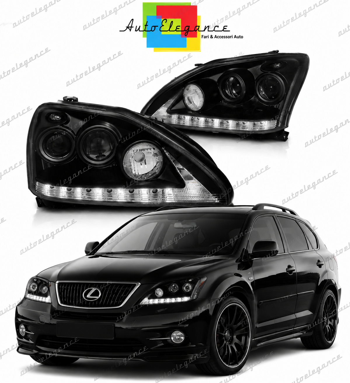 💕 Fari Anteriori Adatto per Lexus RX 330 350 03-08 LED Tube Neri 💕