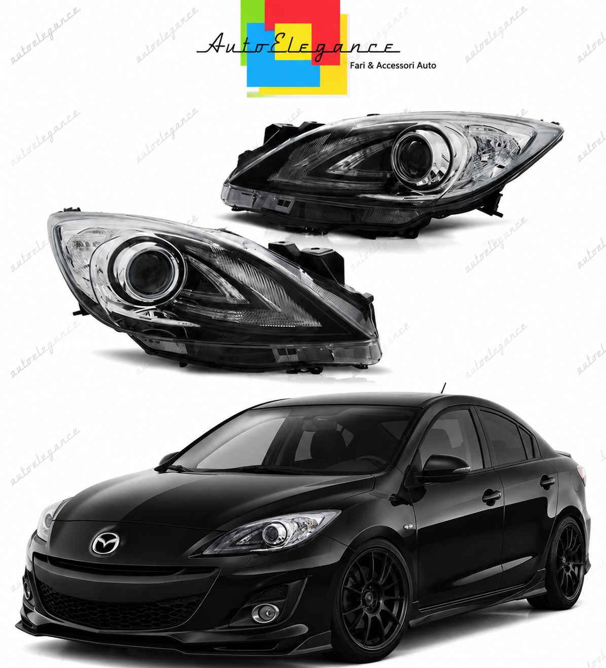 💕 Fari Anteriori Adatto per Mazda 3 09-13 MPS Look Neri HB3 💕