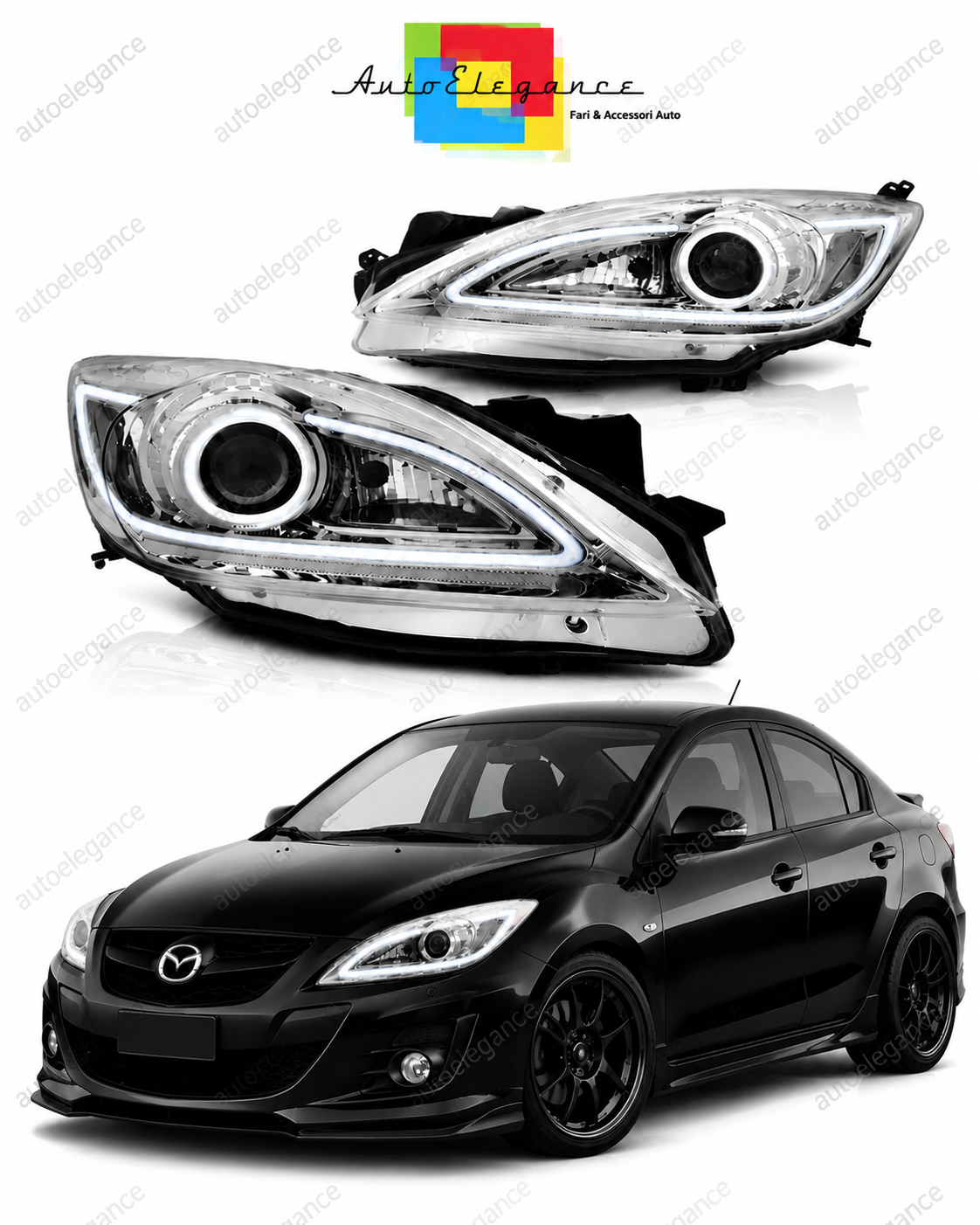 💕 Fari Anteriori Adatto per Mazda 3 09-13 LED Tube Cromati 💕