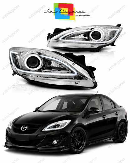💕 Fari Anteriori Adatto per Mazda 3 09-13 LED Tube Cromati 💕